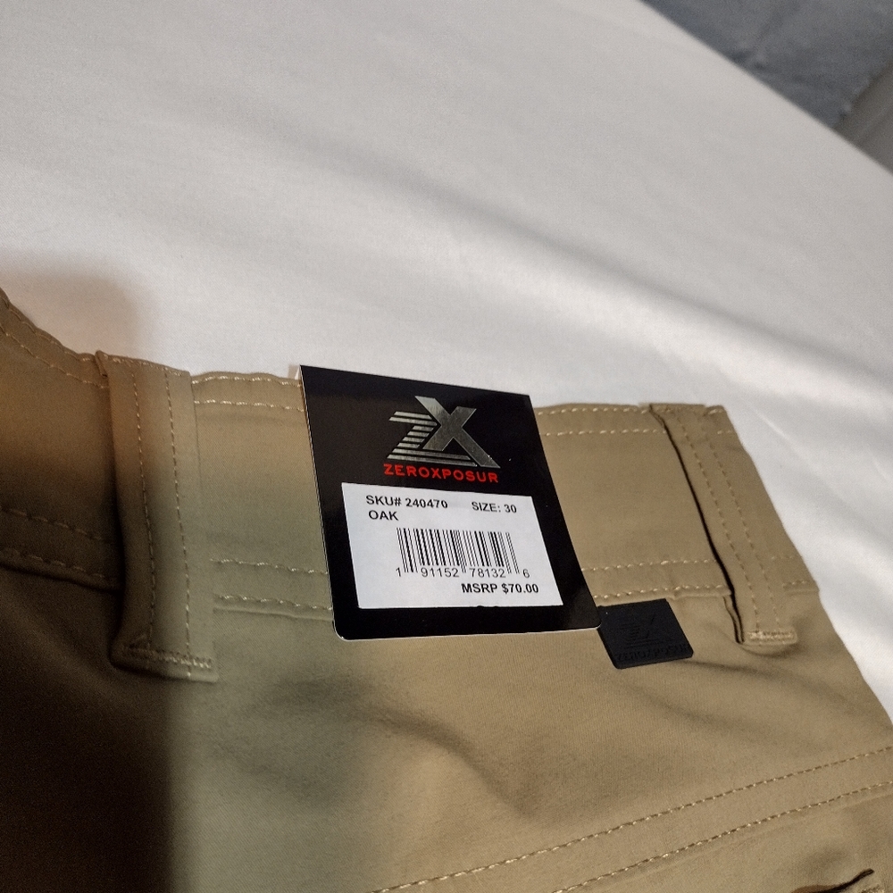 ZeroXposur Oak/Tan Ryder Belted Travel UPF50 Adjustable Waistband Shorts - Picture 13 of 14